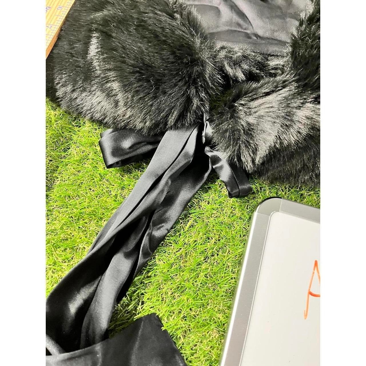 McClintock m Black Faux Fur Shrug Wrap with Satin Tie