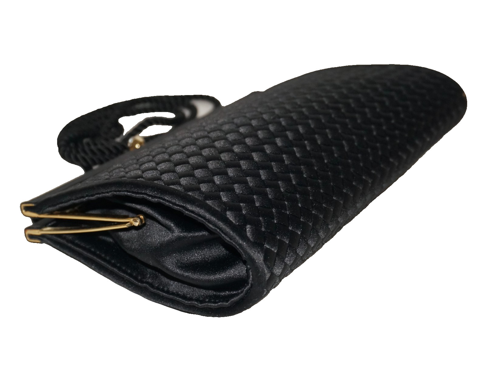 FRANCHI Small Black Woven Satin Ribbon Clutch Shoulder Bag 6×8