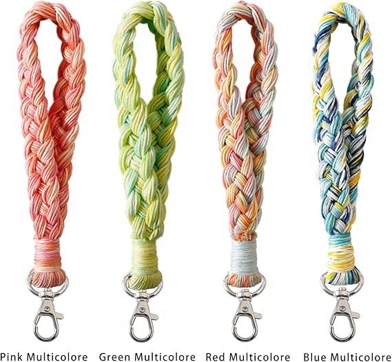 Braided Wristlet Keychain Lanyard Strap, Detachable Lobster Clasp, Multicolor