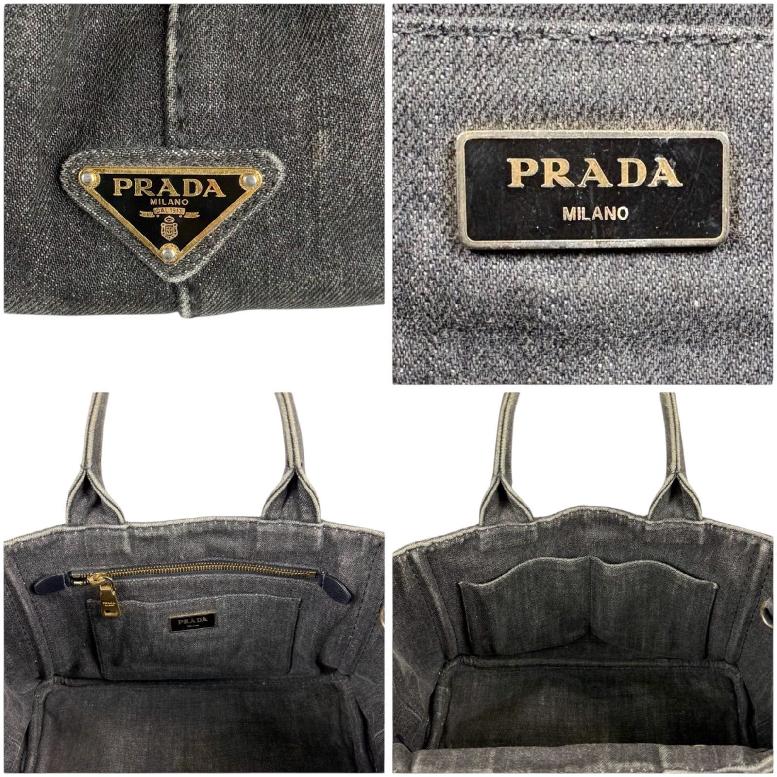 PRADA Canapa 2WAY Mini Tote Denim Canvas Black Authentic Women’s Bag
