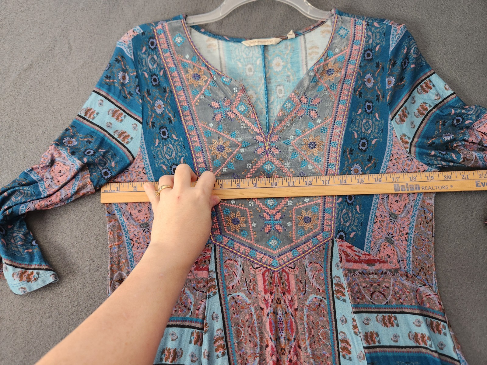 Soft Surroundings Sz M Boho Chic Whimsy Fairy Tunic Embroidered 3/4 Bell Sleeves