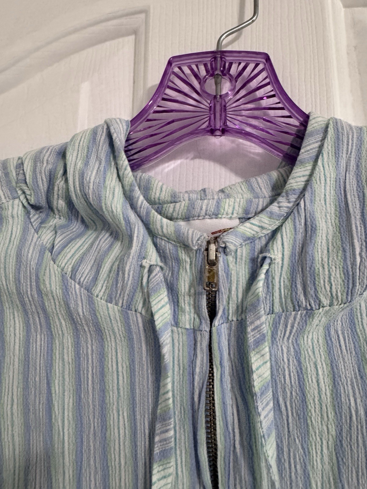 Lalu-B Women’s XL Striped Hooded Zip-Up Hoodie Blue Green White