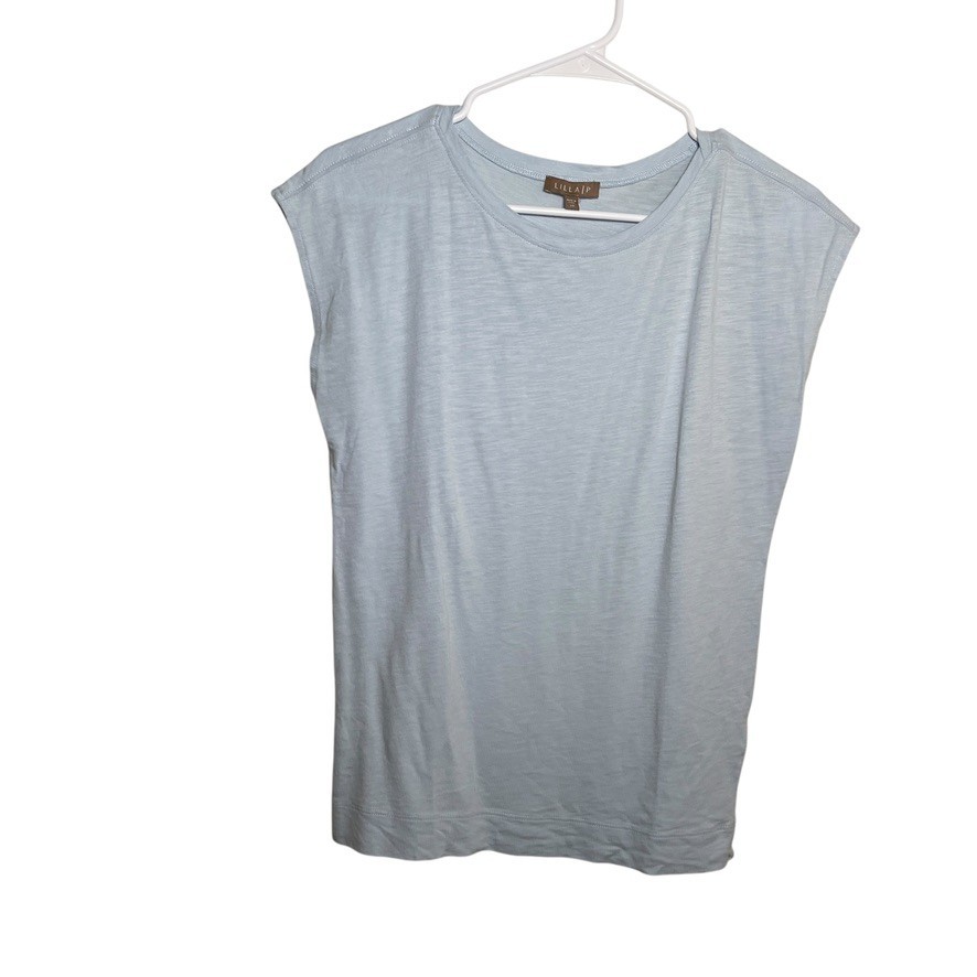 Lilla P Blouse Women’s XS Blue Cap Sleeve Round Neck Solid Shirt Top T-Shirt
