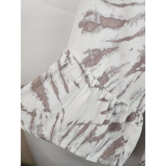 Lovestitch Womens BOHO Top Medium Beige White Tie Dye Bell Sleeve Cottagecore