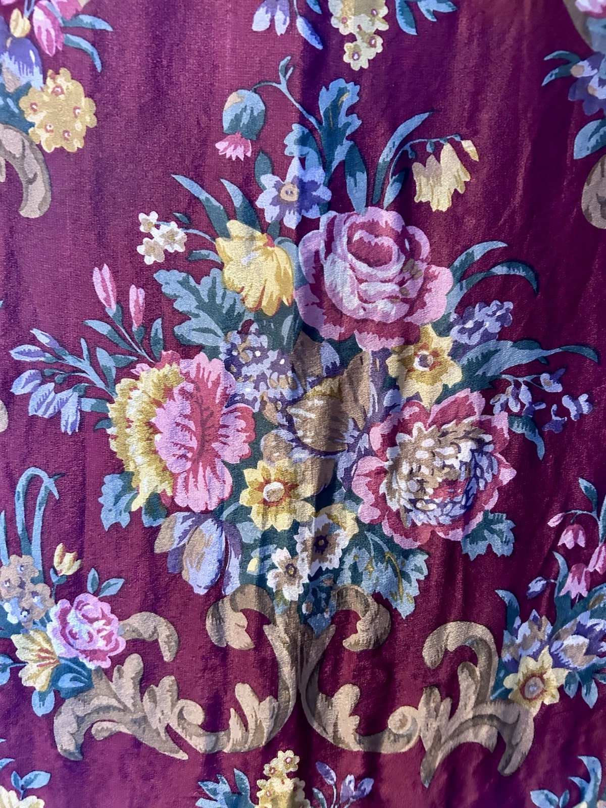 Vintage Bill Blass 90s Maroon Floral Silk Scarf 30in