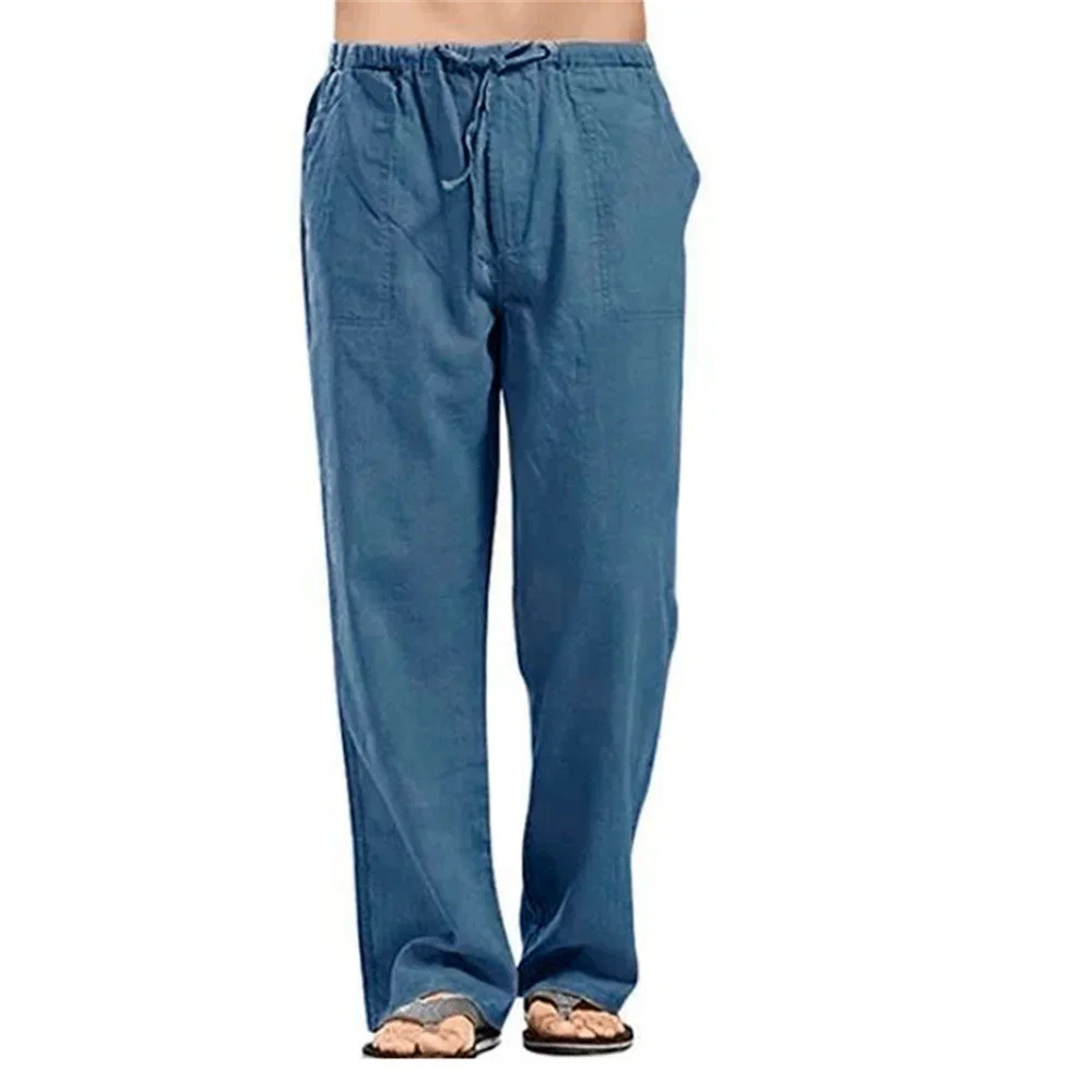 Mens Cotton Linen Loose Pants Casual Drawstring Beach Yoga Baggy Long Trousers