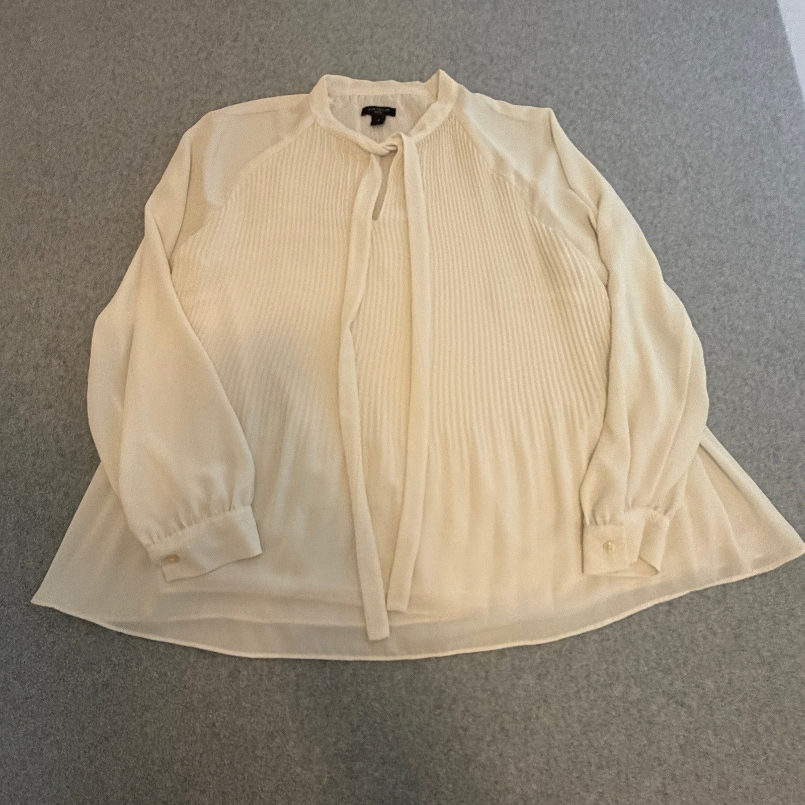 Ann Taylor Cream White Pleated Tie Neck Long Sleeve Blouse Top Size S
