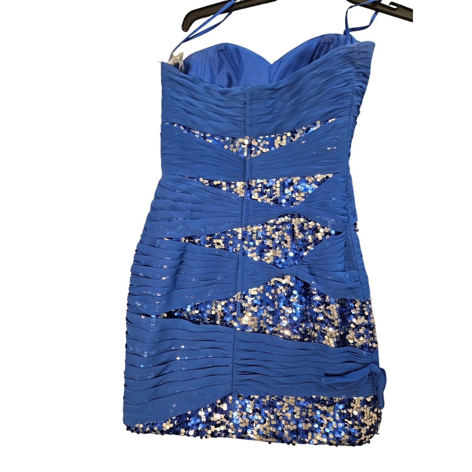 Mori Lee Madeline Gardner Blue Sequin Chiffon Bow Cocktail Dress Mini NWT