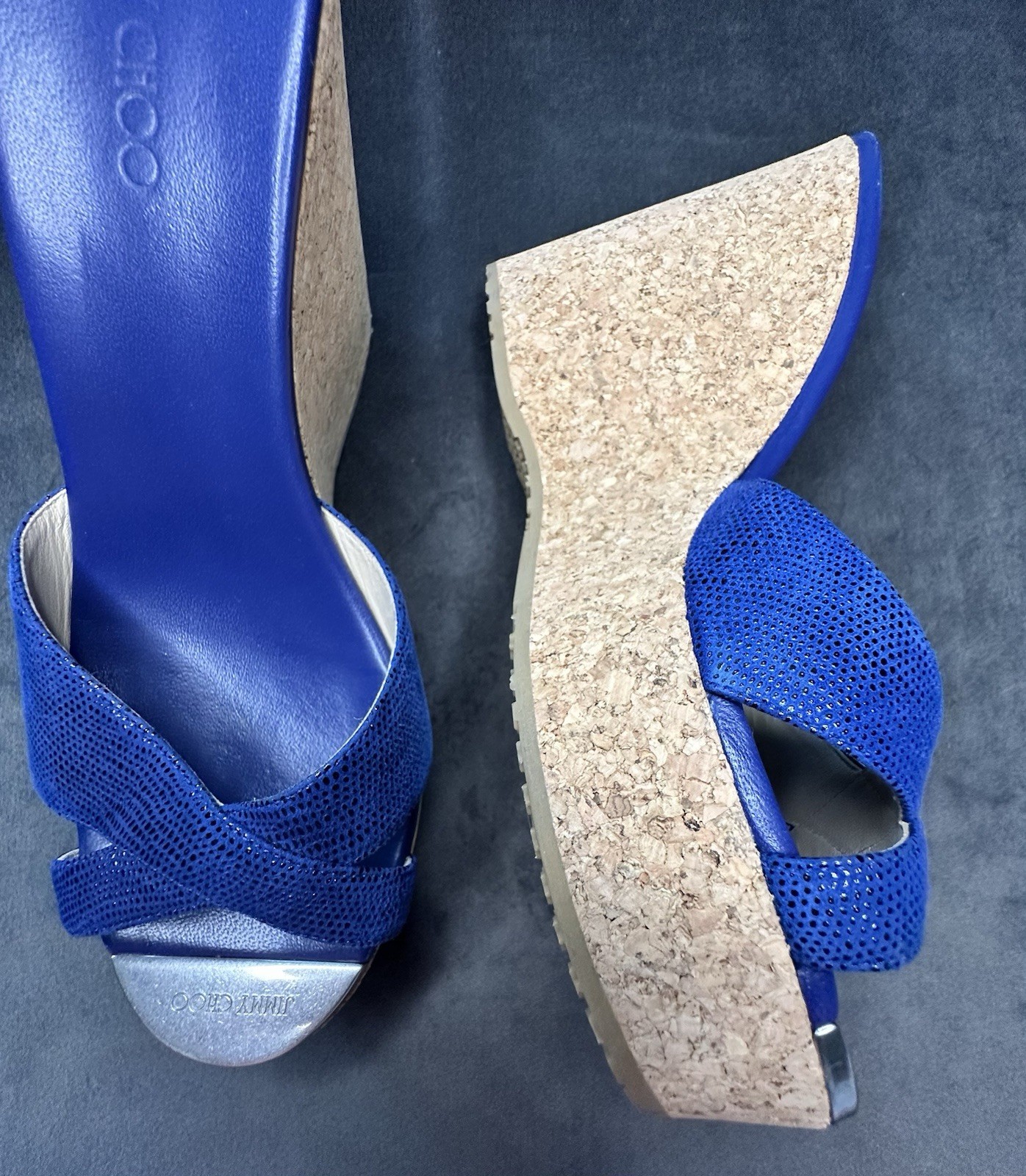 Jimmy Choo Blue Pandora Wedge Sz 9