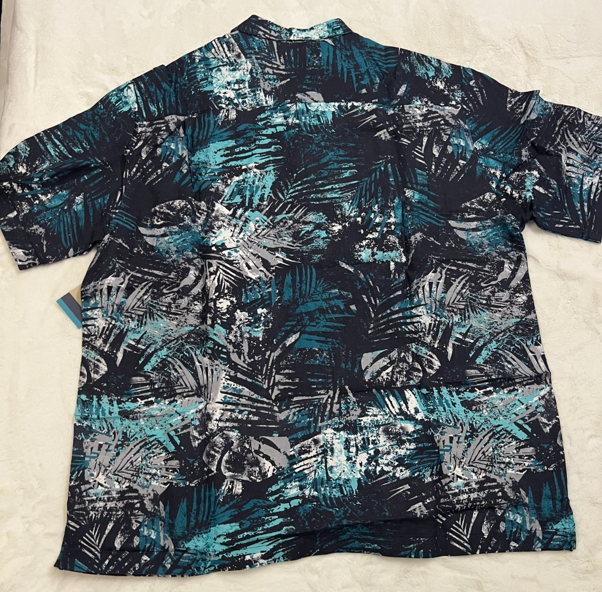 Havanera Mens XXL Hawaiian Shirt Blue Black Tropical Linen Rayon Camp Button NWT
