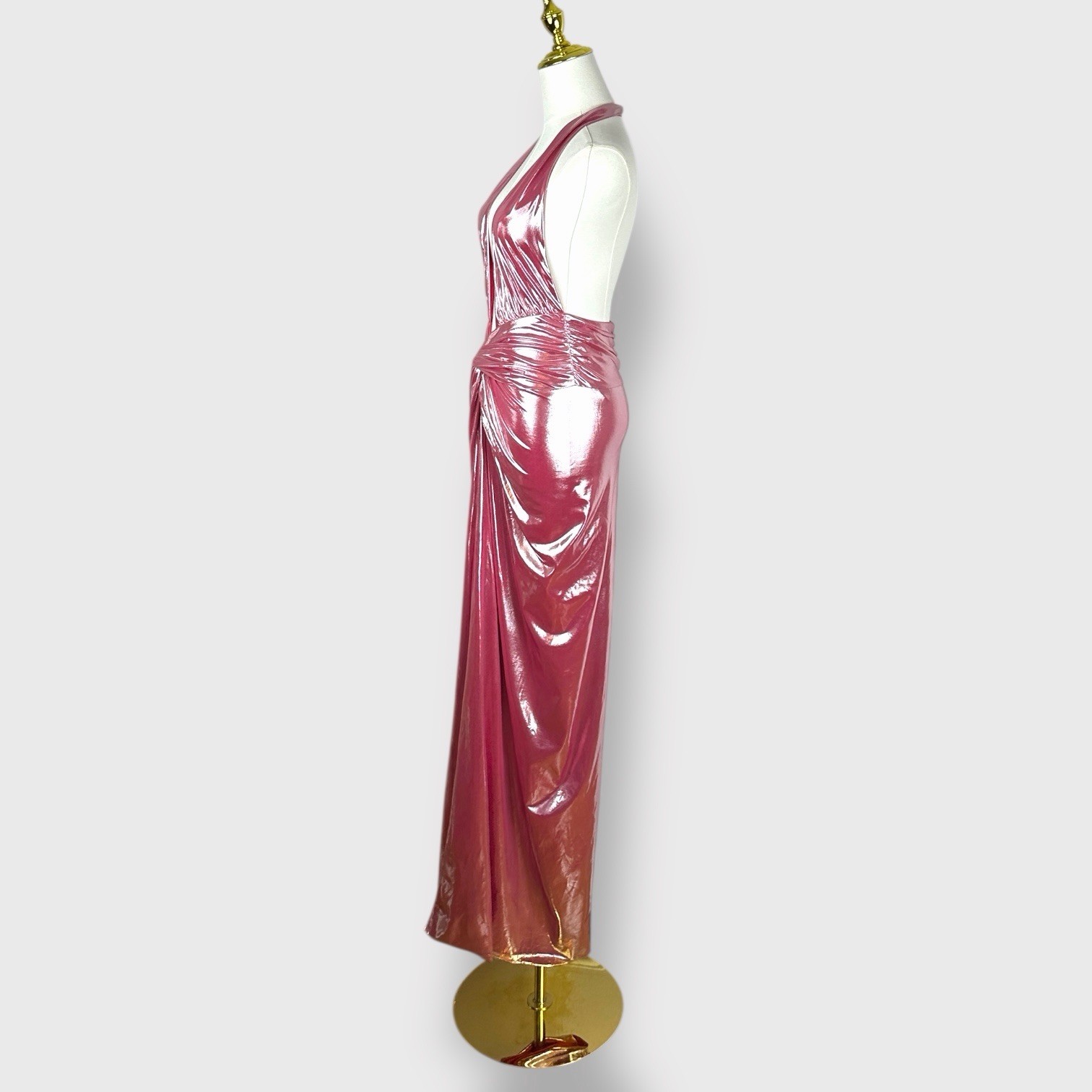 $798 Retrofete Nissa Dress Pink Gold Lame Knotted Halter Designer Rare Small