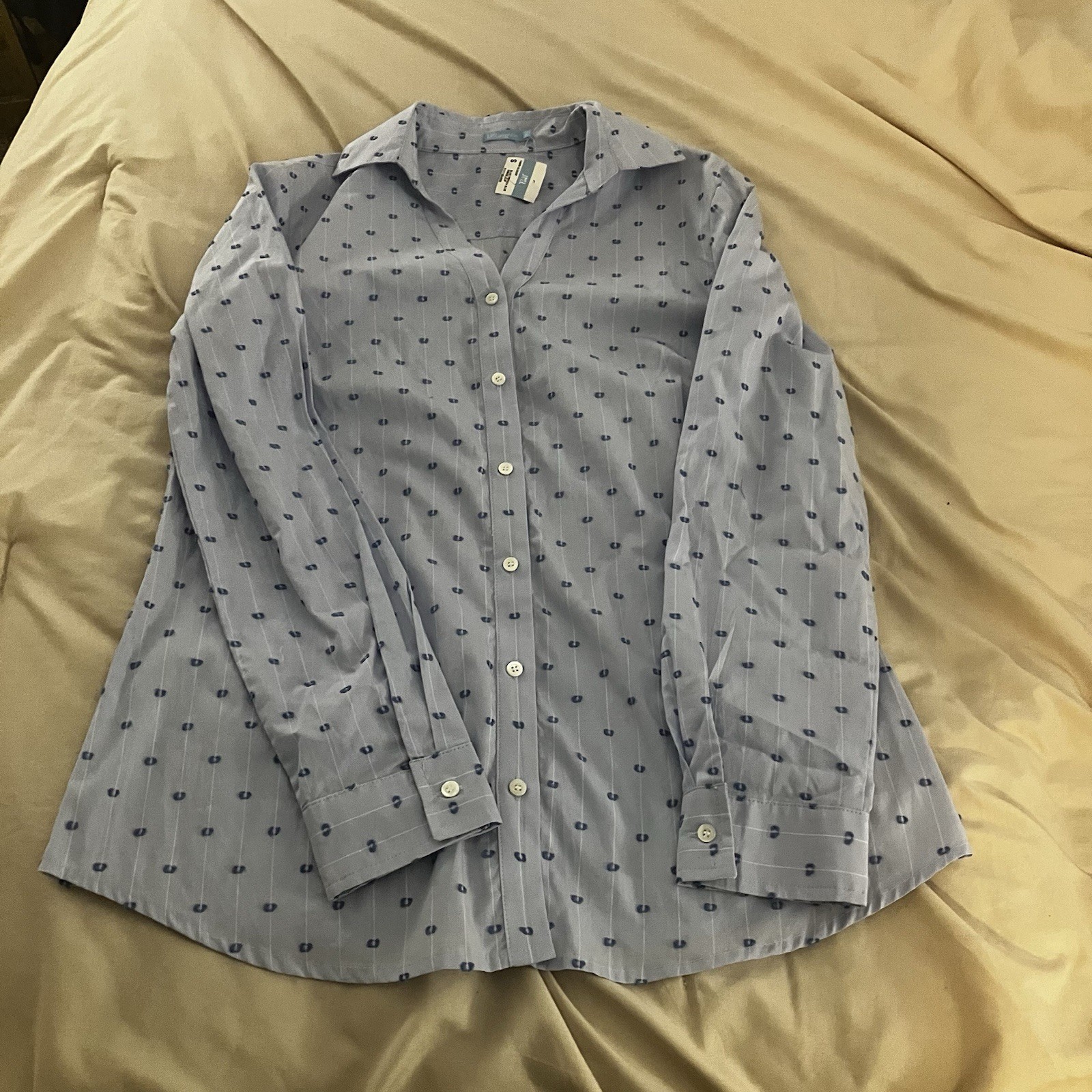 j mclaughlin Size S Fawn French Blue Swiss Button Up Collared Blouse New!