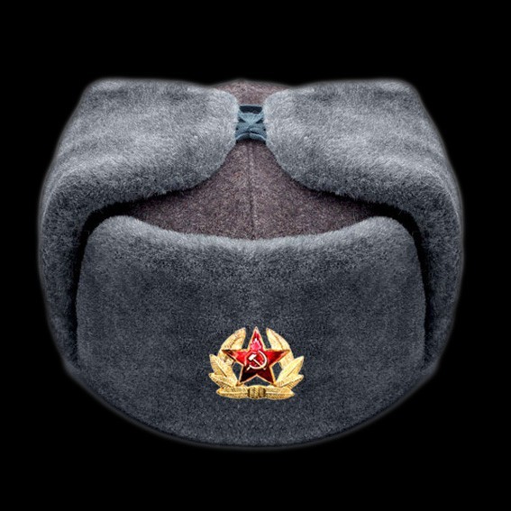 ALL SIZES + BADGE AUTHENTIC RUSSIAN SOVIET ARMY GREY MILITARY WINTER USHANKA HAT