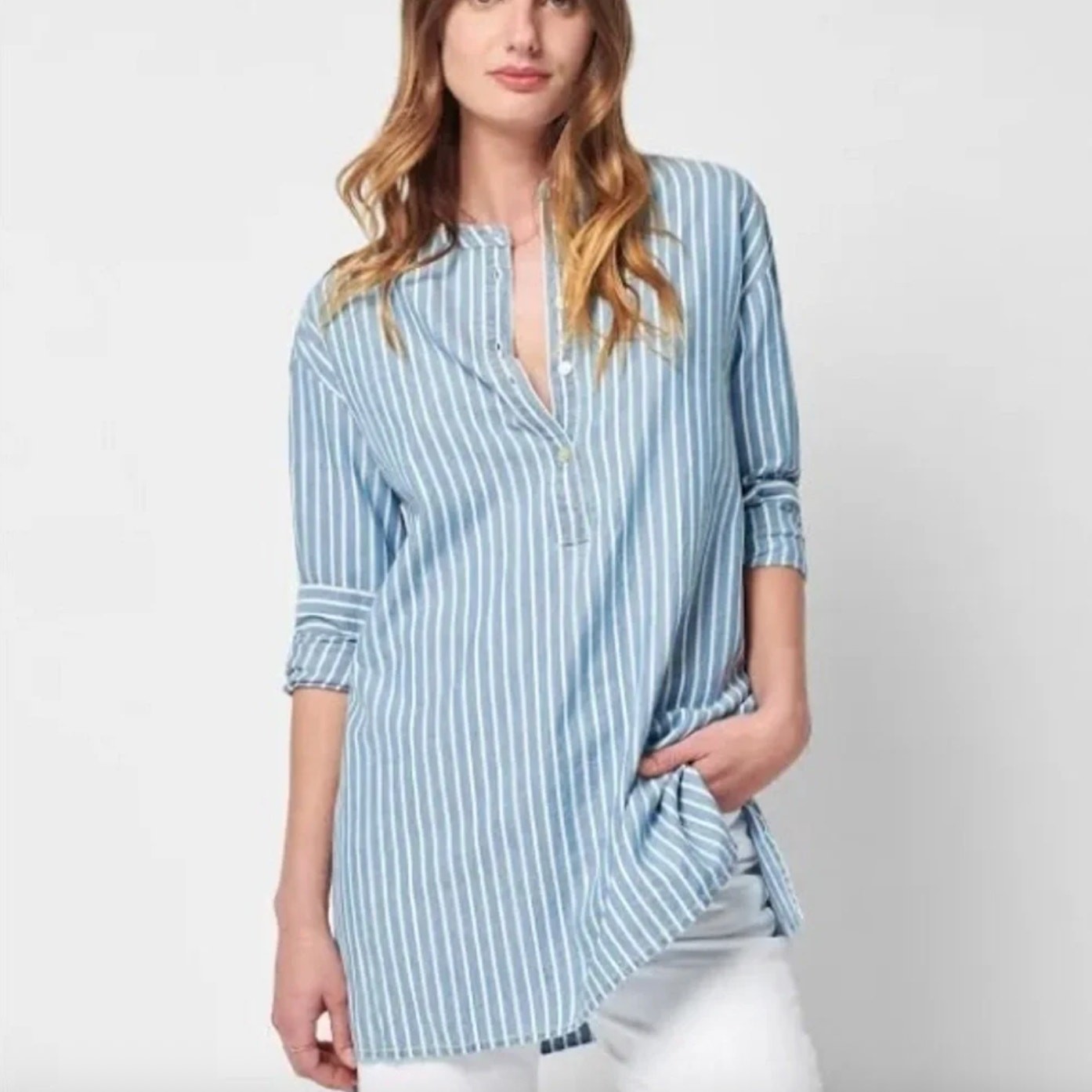Faherty Women’s Indigo Stripe Palm Beach Tunic Size XL Coastal Nautical Resort