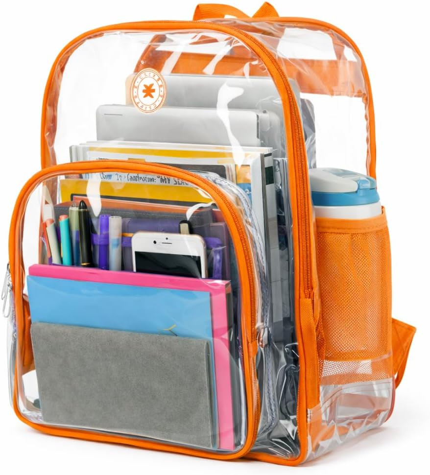 K-Cliffs Large Transparent Backpack Clear Heavy Duty School Bag Durable Student