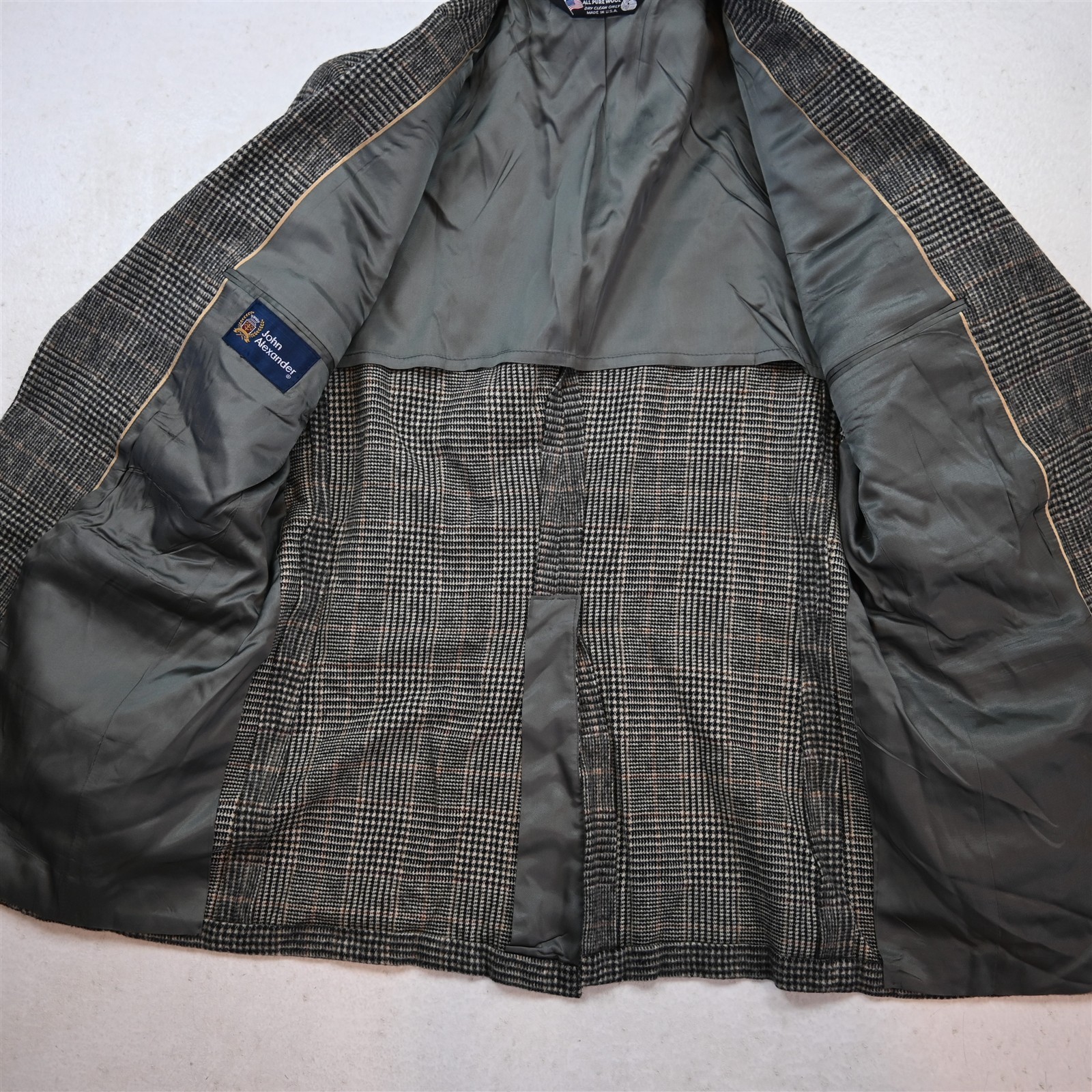 Vtg USA 42R Gray Glenn Check 100% Wool Thick Flannel Blazer Jacket Sport Coat