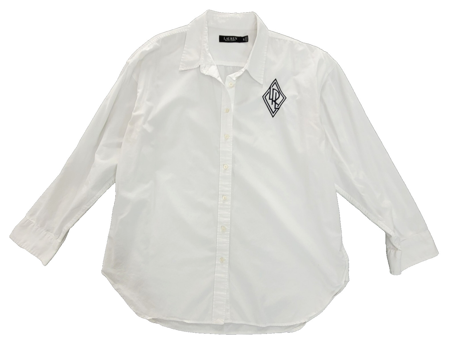 Lauren Ralph Lauren Black Label Logo Embroidered Cotton Poplin Top Long Slv XL