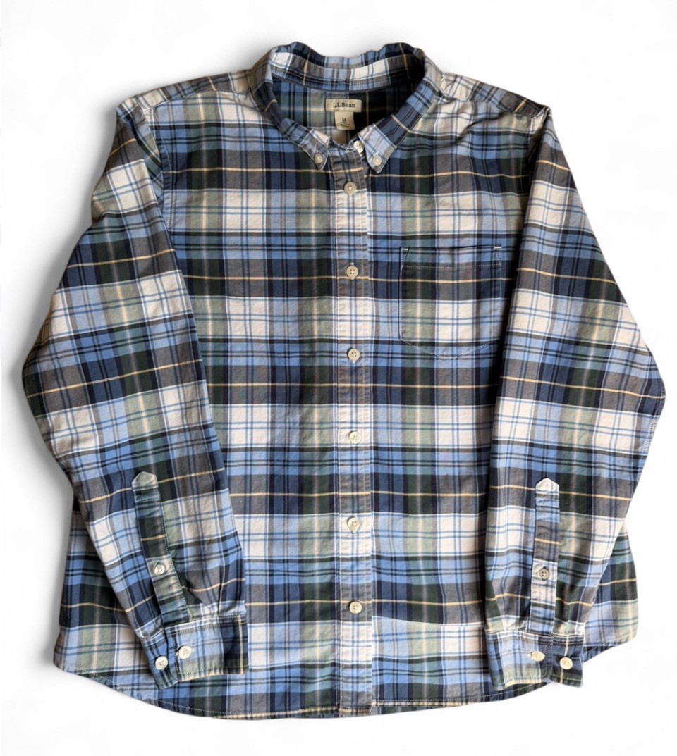 L.L.Bean Women’s Plaid Shirt Medium Organic Cotton Button Down Blue