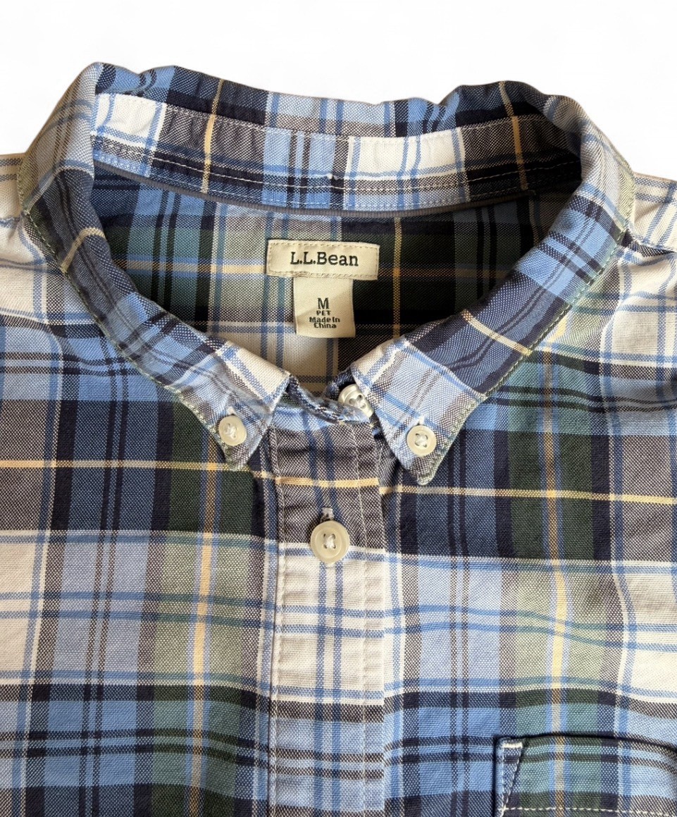 L.L.Bean Women’s Plaid Shirt Medium Organic Cotton Button Down Blue