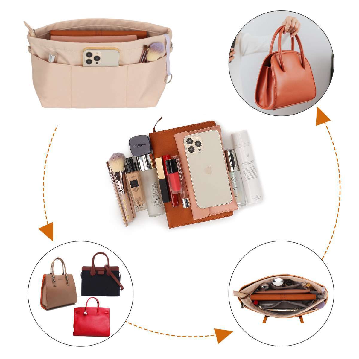 Purse Organizer Insert Nylon Bag Handbag Organizer Shaper for Neverfull Tote US