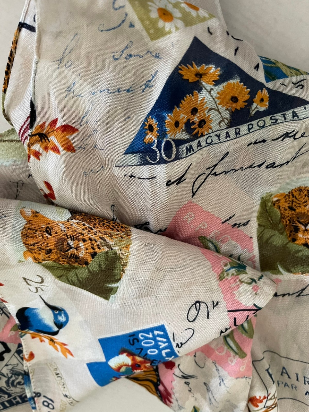VTG Large stamp postmark square Scarf 100% Acrylic Multicolor Size 42″x42″