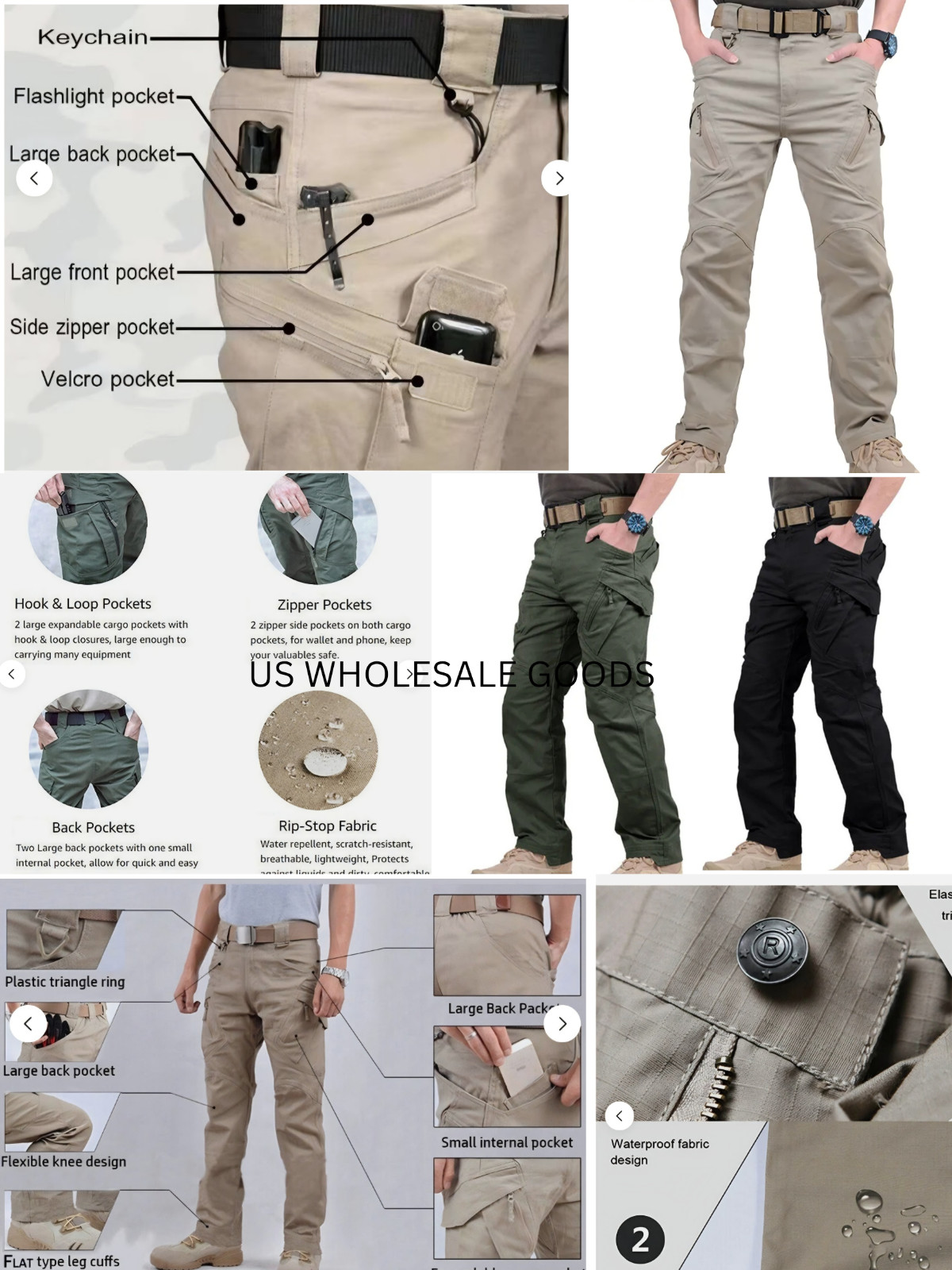 Mens Cargo Pants Stretch Flex Waterproof Ripstop Outdoor Trouser