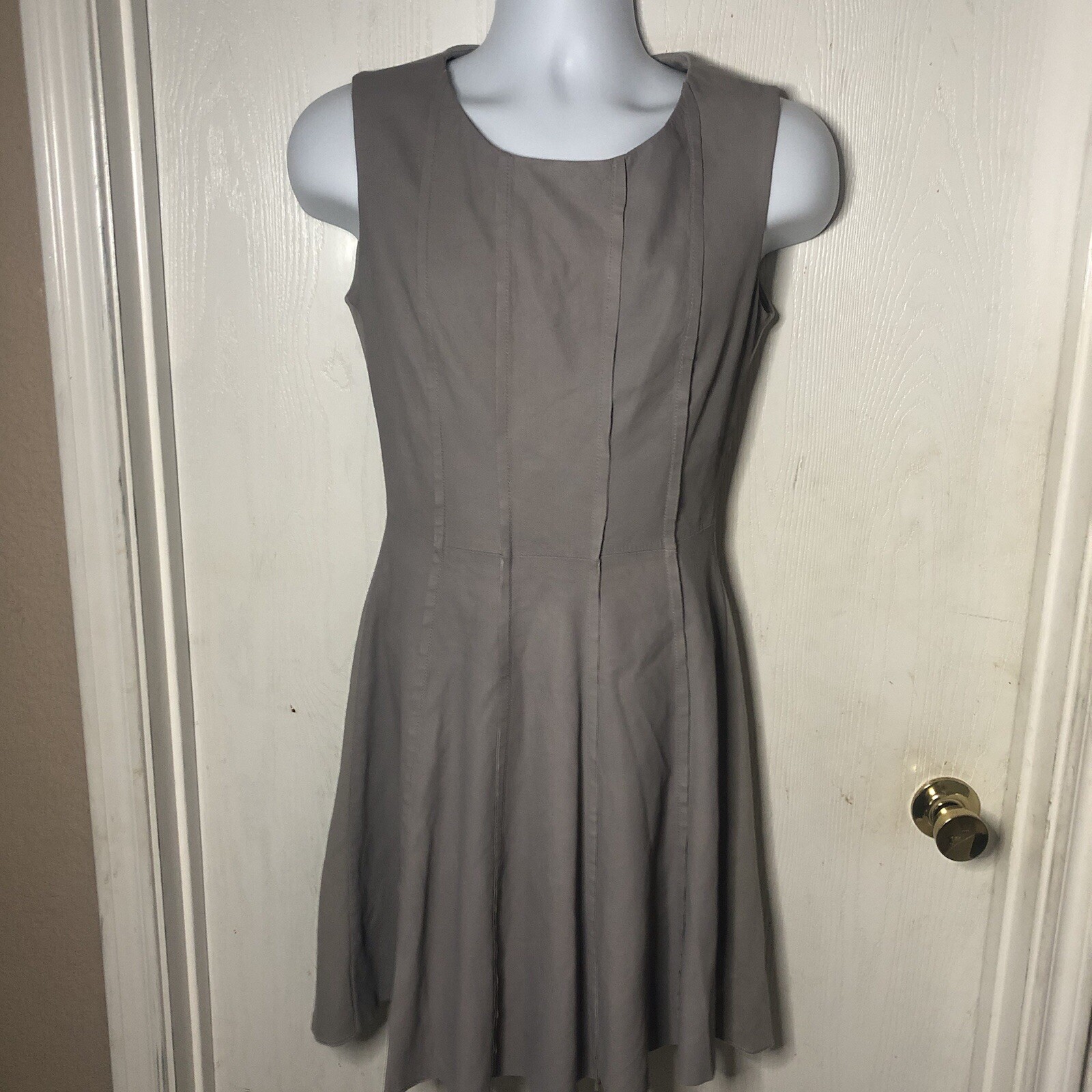 My Tribe Women’s Fit & Flair Leather Dress Size M Gray Lined Sleeveless Flirty