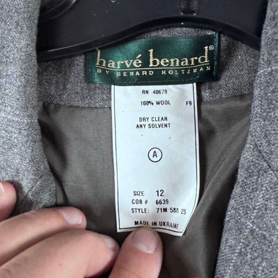 Harve Benard Gray Wool Viscose Blazer SIZE 12 Pockets Ukraine Vtg Office Core