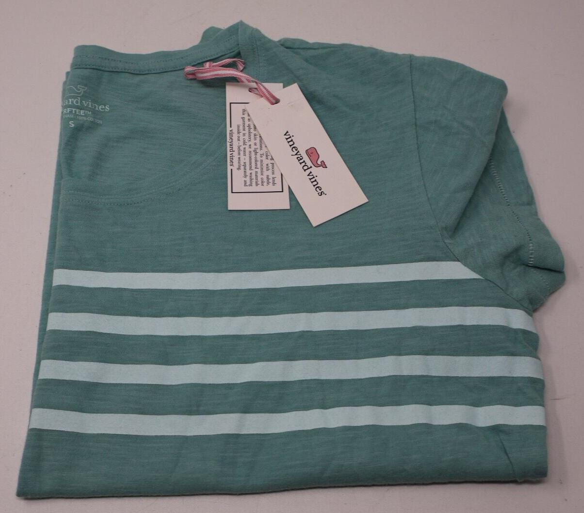 Vineyard Vines Placed Stripe Surftee T-Shirt Sea Clay Green Women’s Small NWT