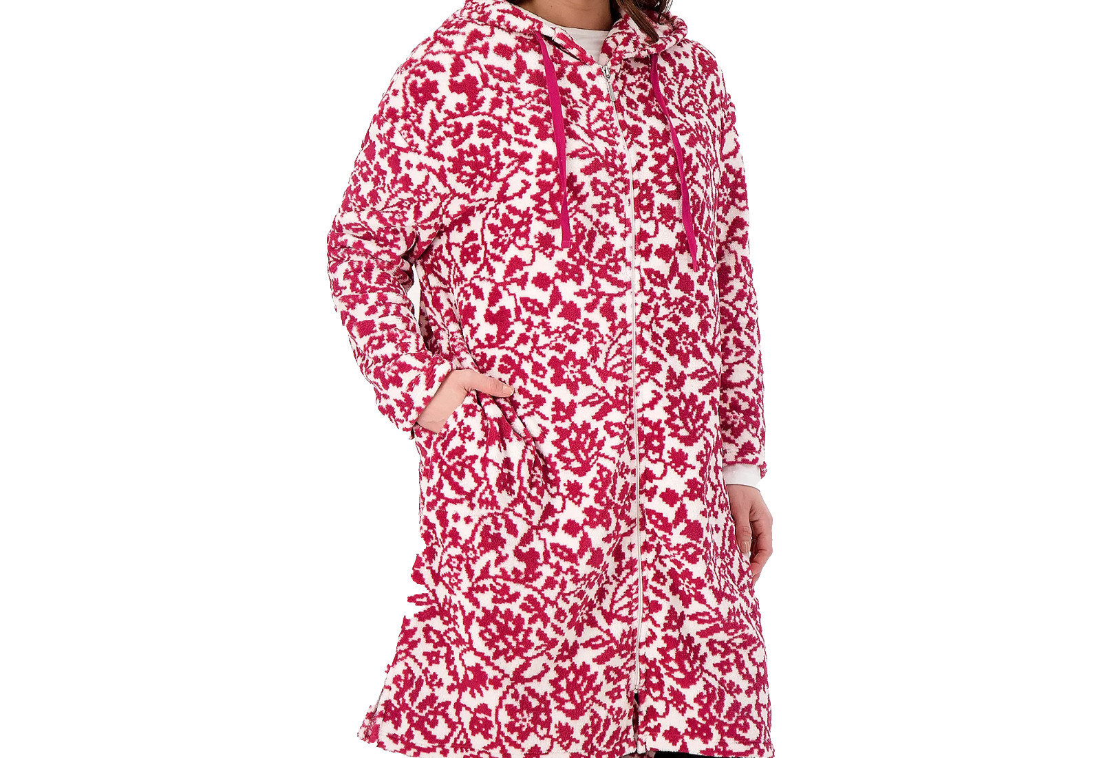 Stan Herman Women’s Plush Hooded Full Zip Lounger Robe Rose Pink Small