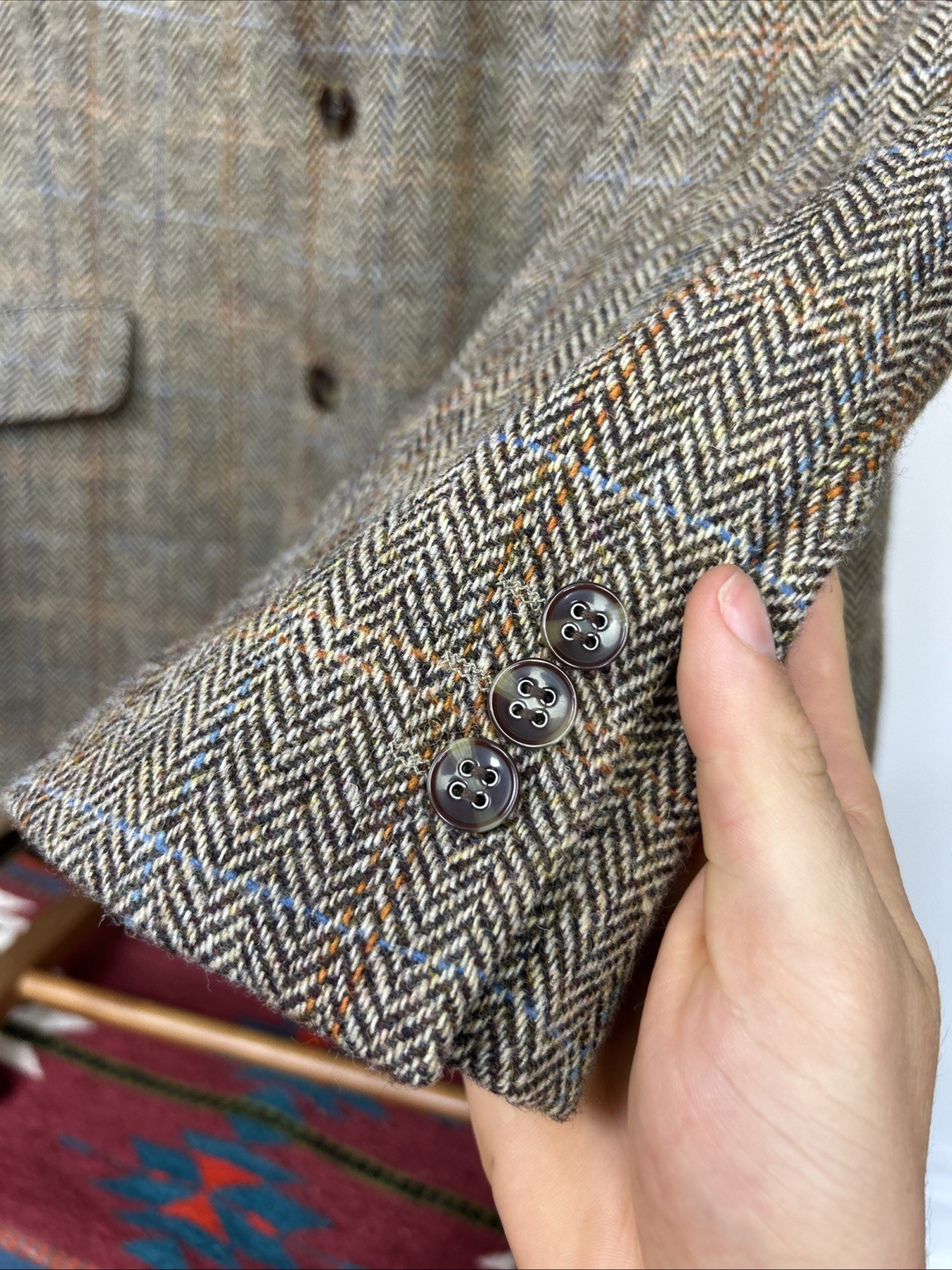 Harris Tweed (48R) TWEED Blazer Sport Jacket Windowpane Check Herringbone