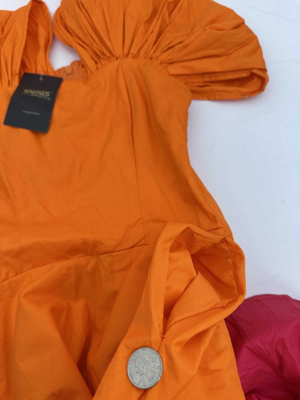 Colorblock Midi Dress Sz 6 Orange Pink Puff Slv Square Neck Dopamine Statement