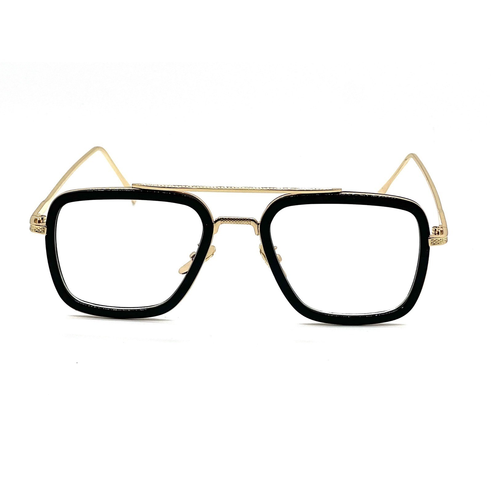 Square Glasses Men’s Black Gold Frame Clear Lens Eyeglasses Retro Style Trendy