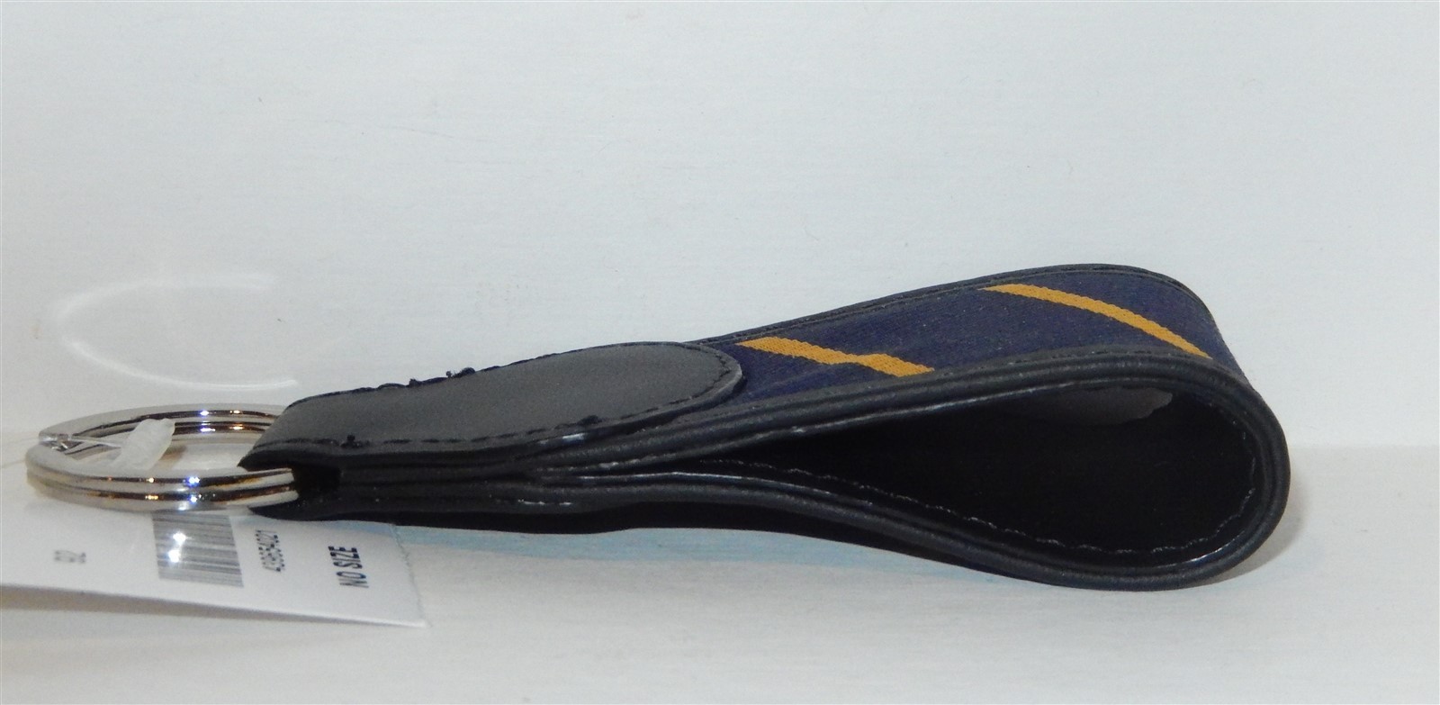BROOKS BROTHERS Leather and Fabric Blue and Yellow Striped Keyring Key Chain NWT