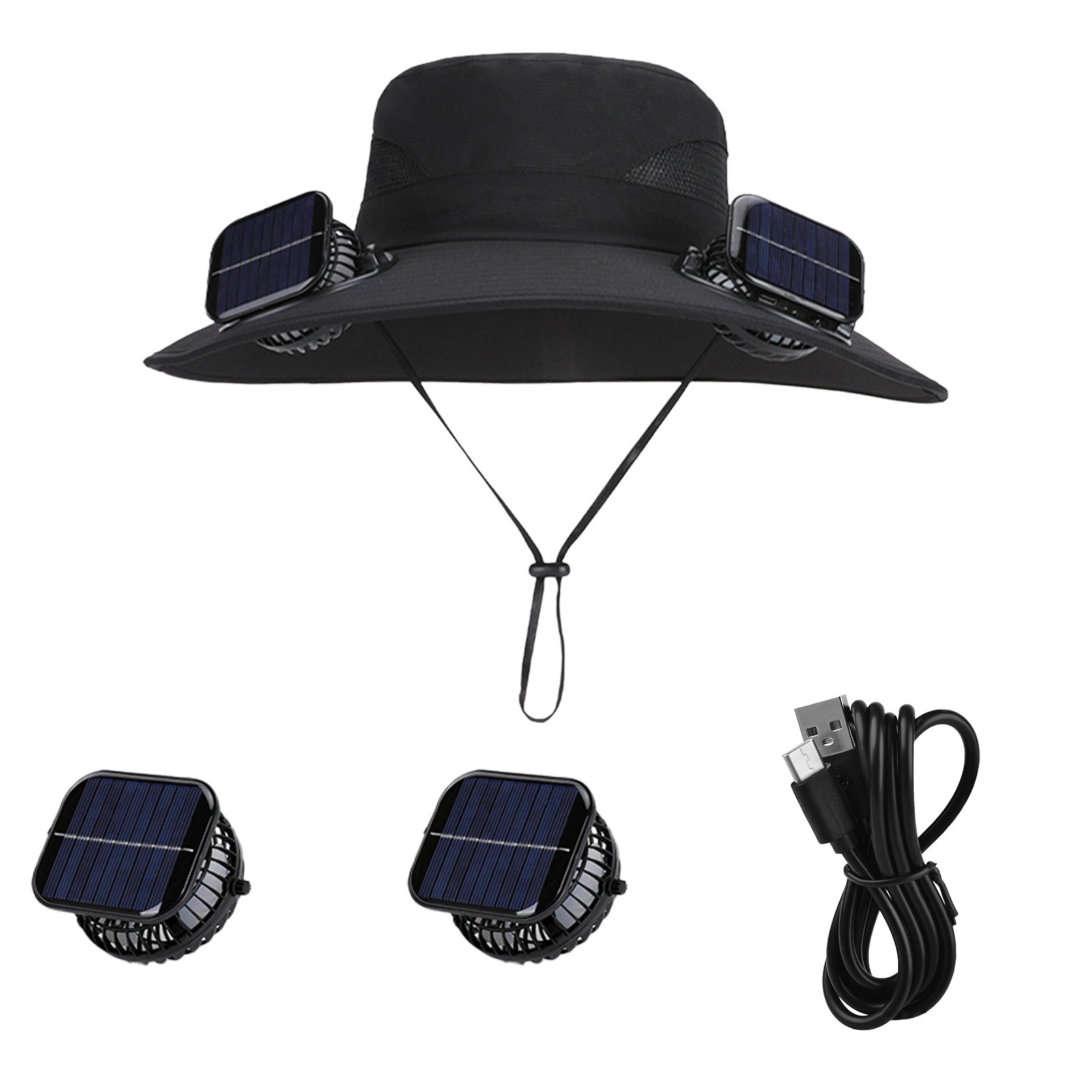 Solar & USB Powered Hat with Dual Fan Outdoor Fishing Fan Hat Sunscreen Sun Hat
