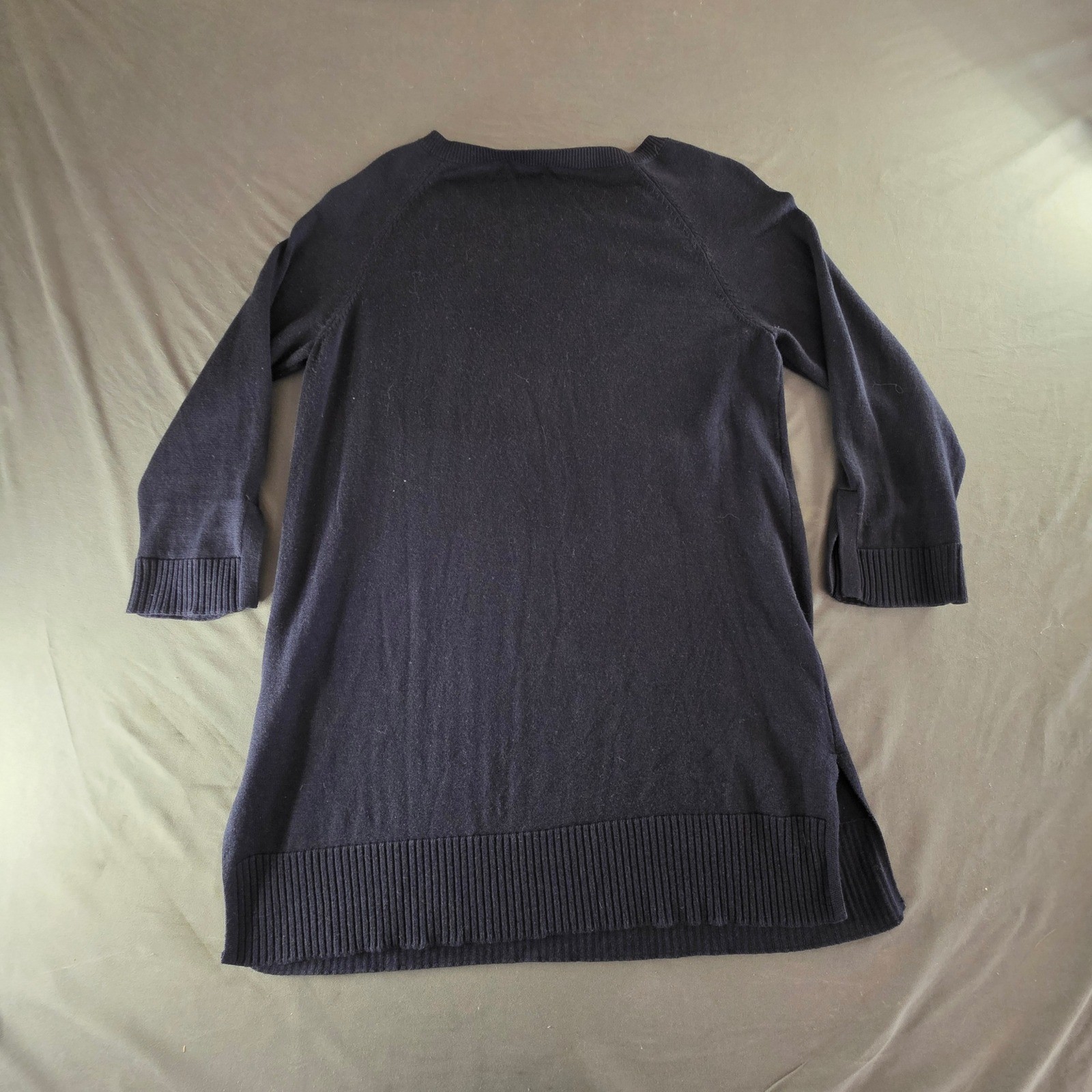 Lilla P Navy Blue Knit Button Shoulder Tunic Sweater Medium Coastal Nautical
