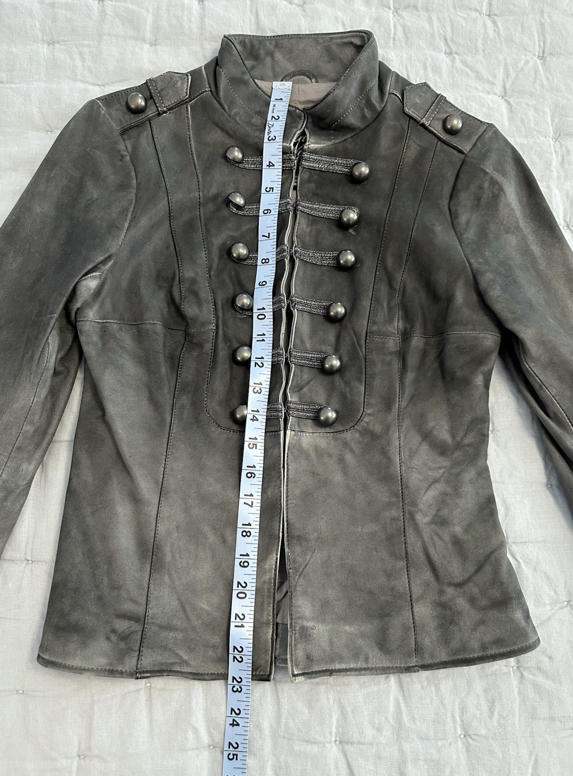 Blanc Noir Women’s Genuine Leather Military Inspired Jacket Grey Small