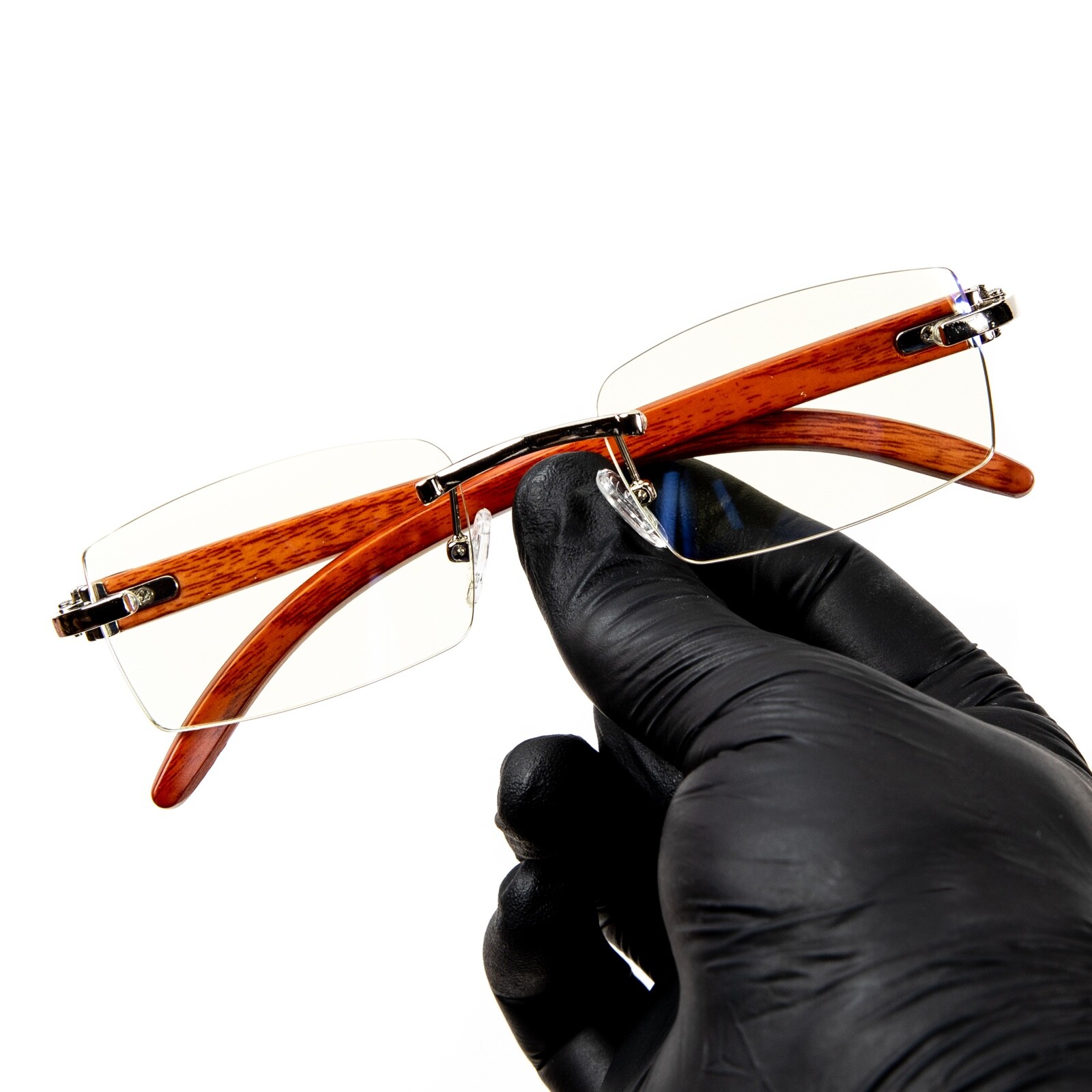 Mens Clear Rimless Woodgrain Silver Designer Frame Retro Vintage Hip Hop Glasses