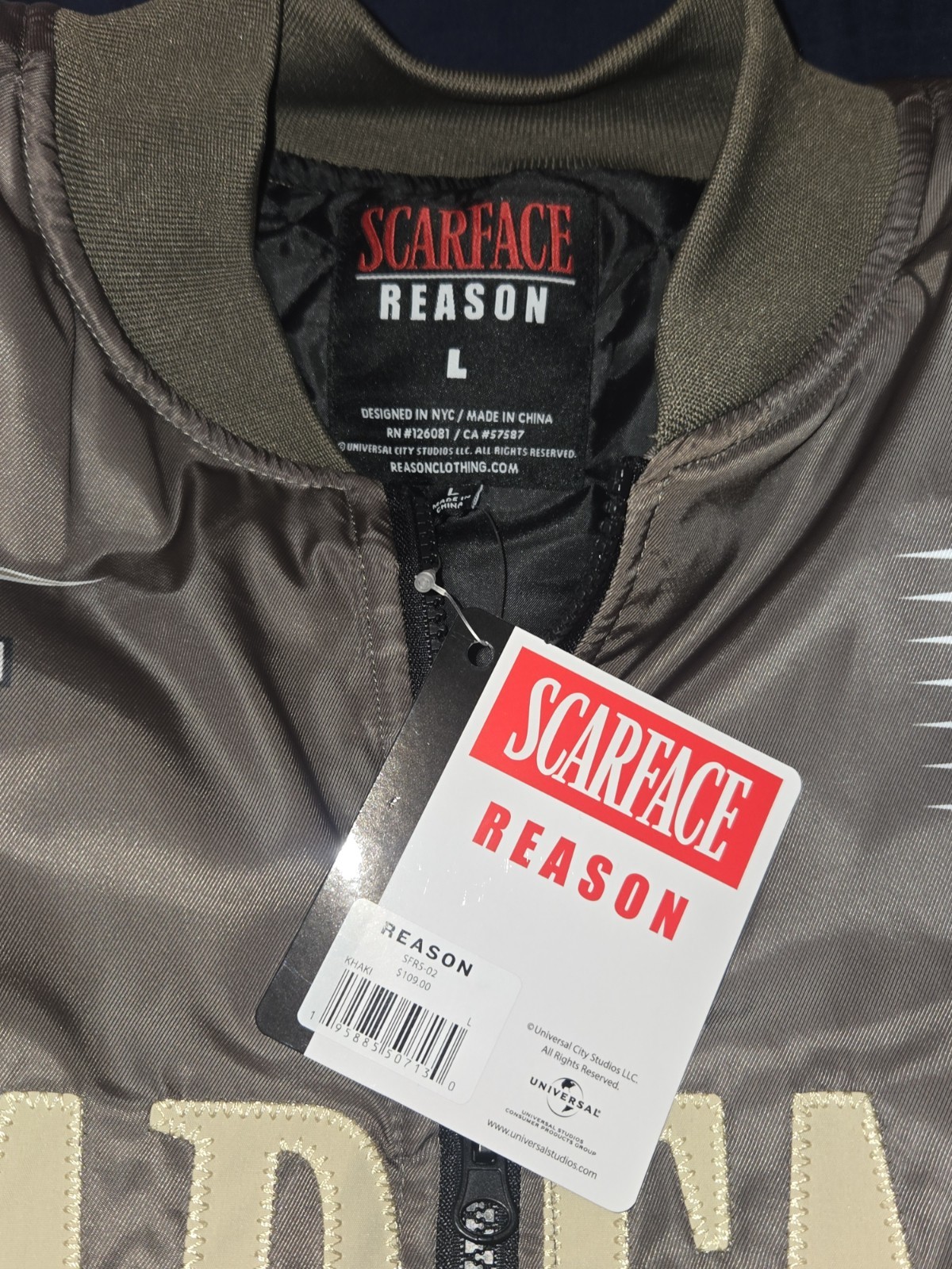Reason Scarface Varsity Jacket Colorblock Khaki Size L