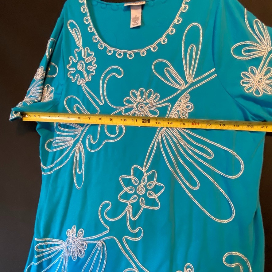 Maggie Barnes For Catherines Tunic Teal With Rope Embroidery Accents Size 0X