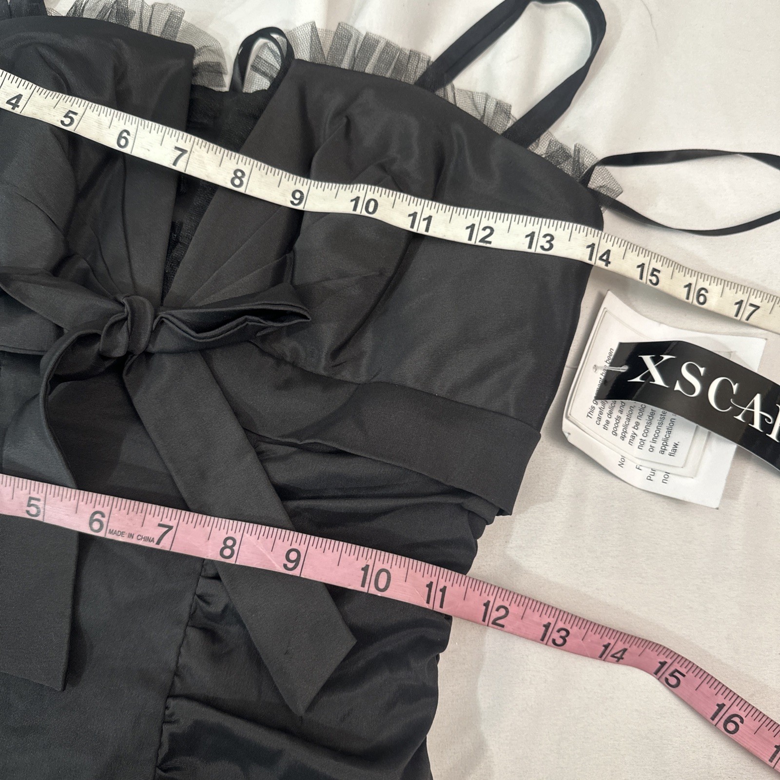 NEW XSCAPE [ 6 ] Strapless Taffeta Mermaid Gown with Bow Detail in Black #Q1201