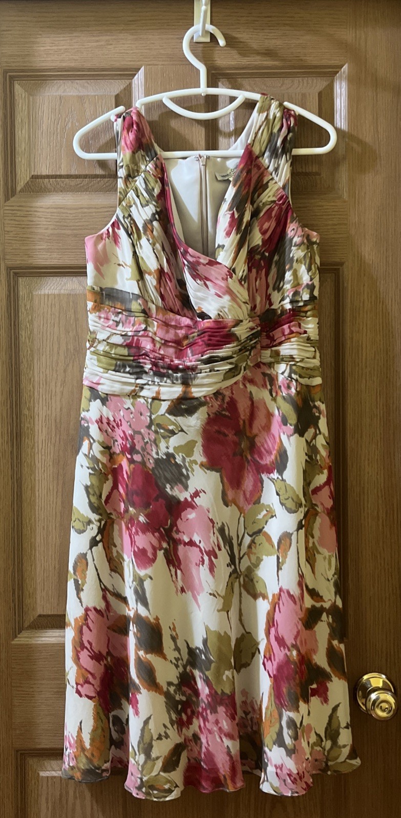 Coldwater Creek Sz P16 Ruched Floral Lined V Neck Dress NWT