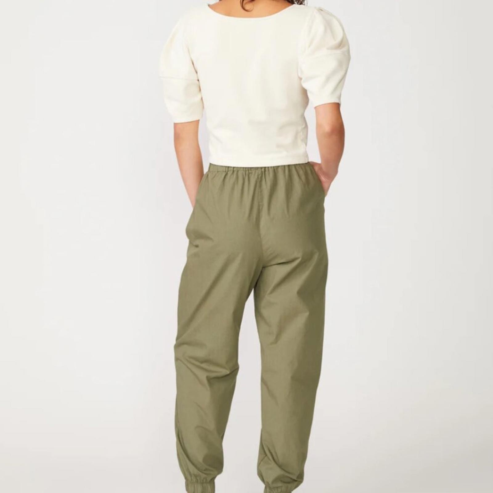 STATESIDE Structured Poplin Pleated Jogger Pant Artichoke Green Women’s M $186