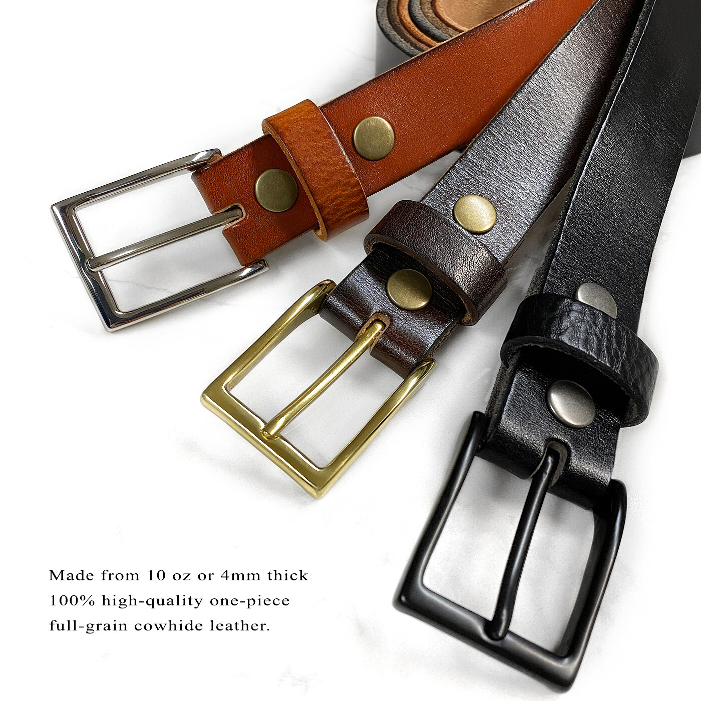 Full Grain Genuine Leather One Piece Casual Dress Belt 1-1/8″ (30mm) wide