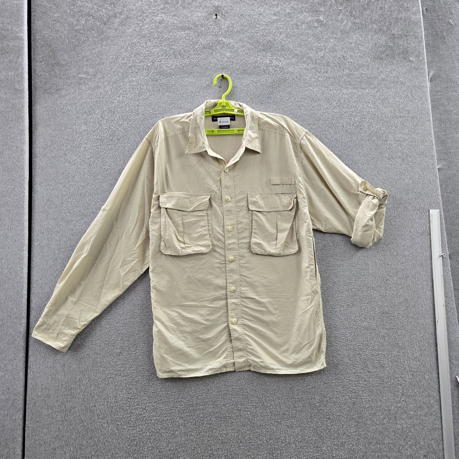 Exofficio Men Button Up Shirt L/G Beige Nylon Polyester Activewear Long