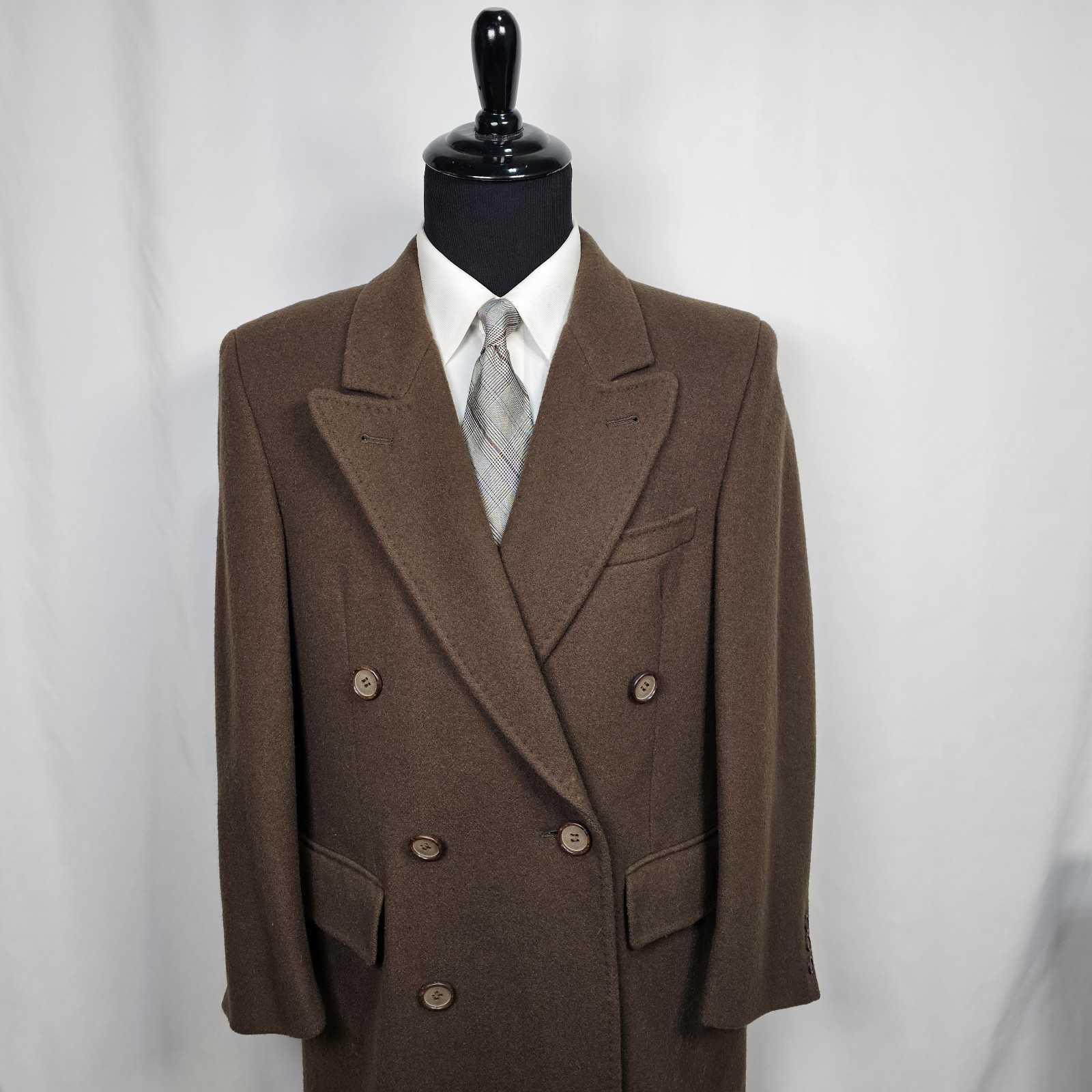 Vtg Double Breasted Wool Coat Men 40S Peak Lapel Flannel Olive Green Heavyweight