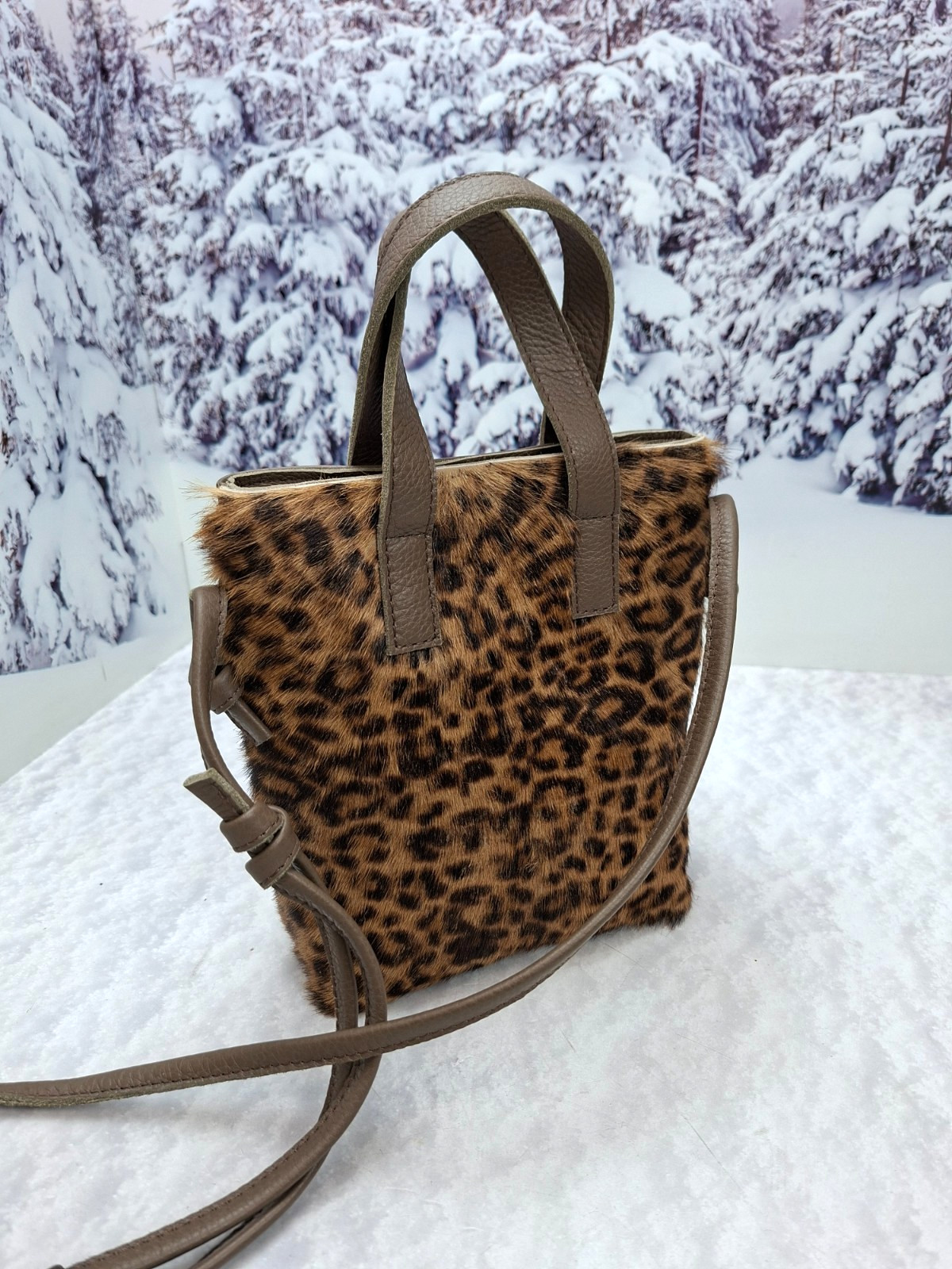 Leopard print bag for Women leather small bag Genuine fur purse Gift for women