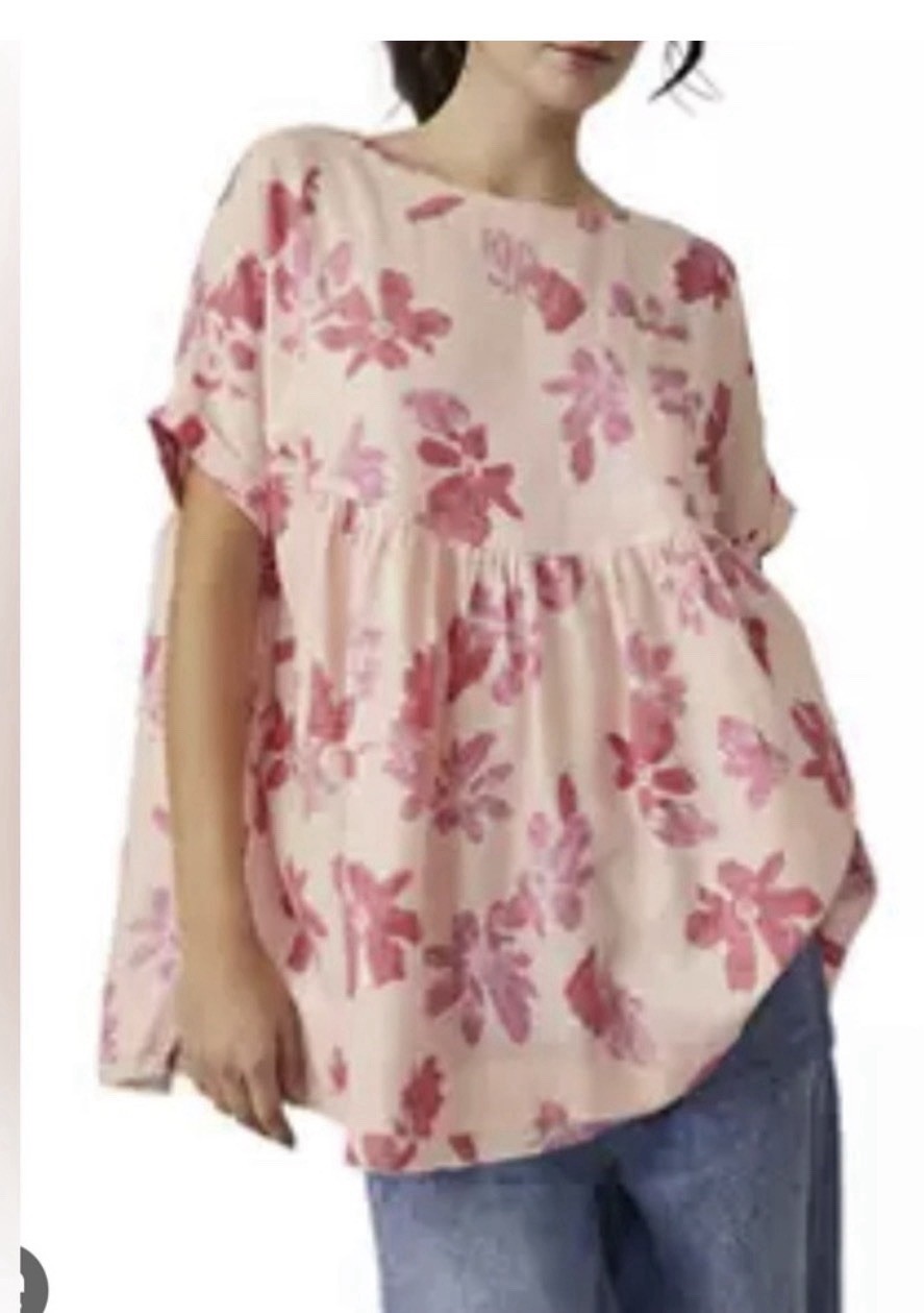 We The Free Moon City Floral Print Short Sleeve Tee Top Blouse Oversized Sz Larg