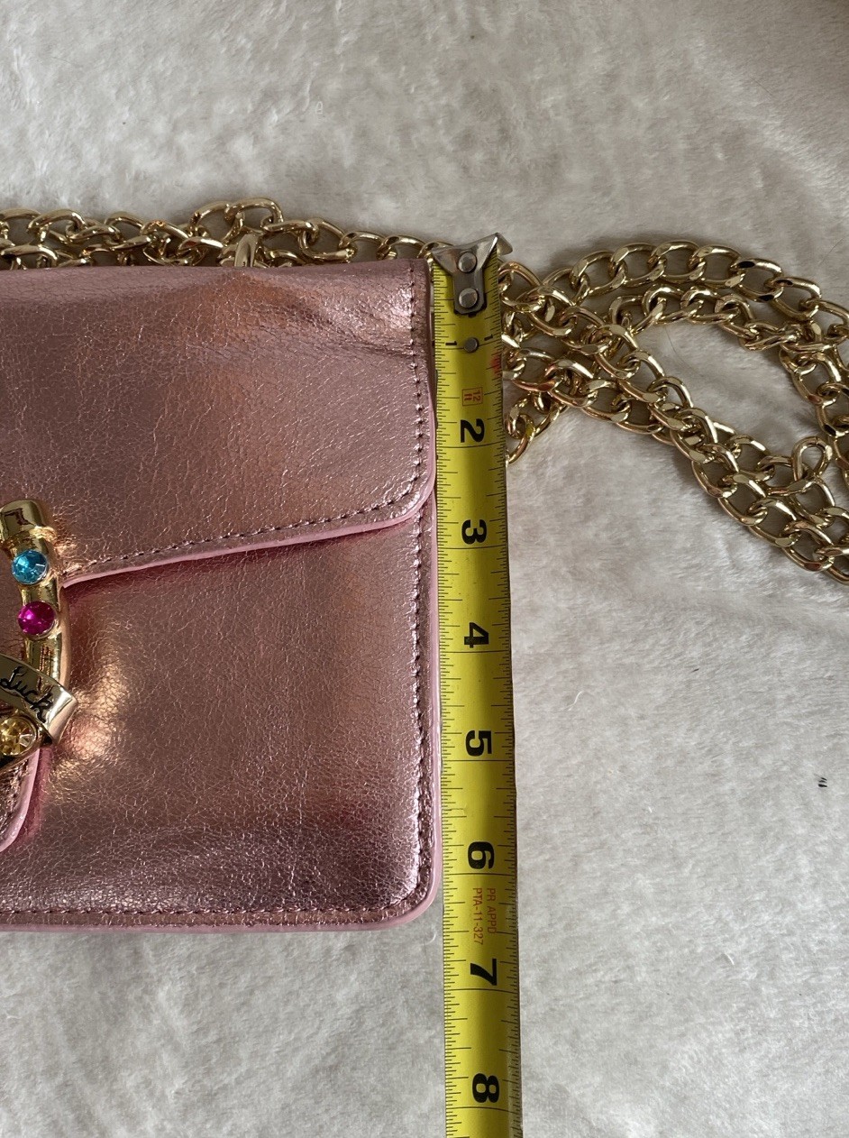 NWT Betsy Johnston Pink Gem-Embellished HORSESHOE Crossbody Bag with Chain Strap