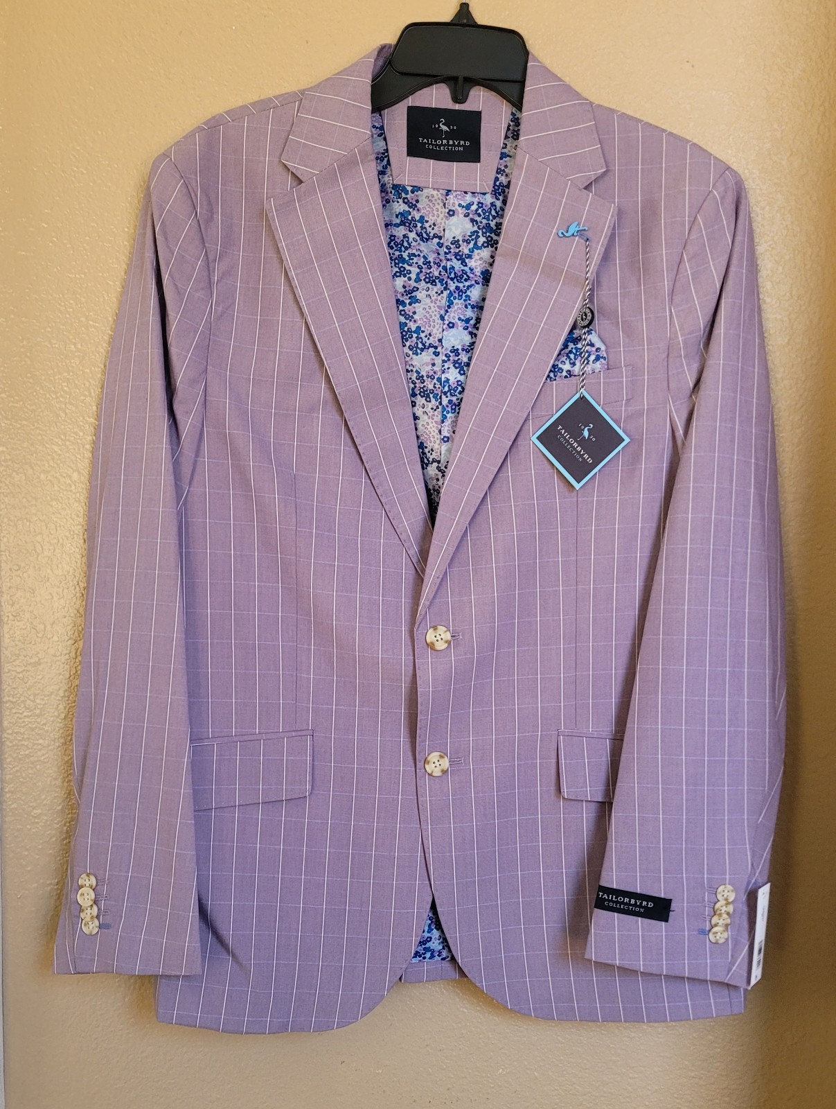 Tailorbyrd Mens Plaid Blazer, Lilac Mini Windowpane Sport Coat
